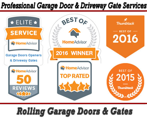 Best of 2016 Garage Door Services Awards from HomeAdvisor.com & Thumbtack.com for Rolling Garage Doors & Gates!